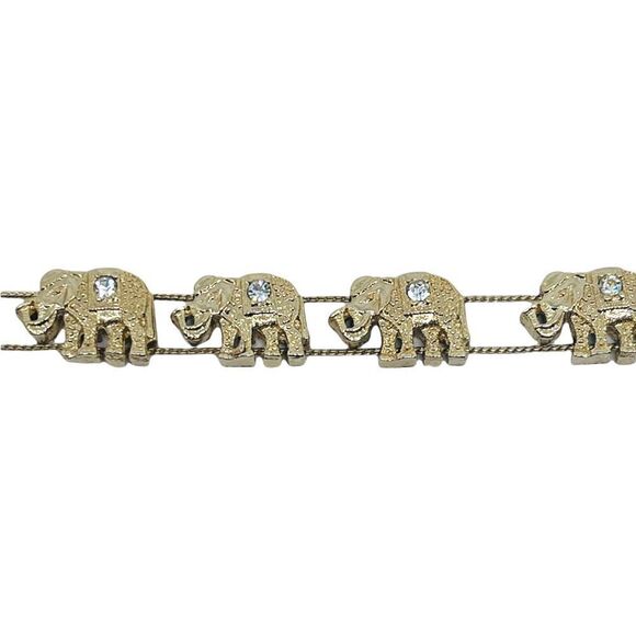 Six Elephant Goldtone Rhinestone Moving Bracelet - Picture 2 of 7